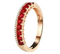 Lirzxin 18K Rose Gold Promise Rings for Her, Wedding Ring for Women Elagant Row with 0.75ct Red Lab Created Ruby and Moissanite Ring Size H 1/2 Rose Gold