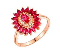 Lirzxin 18K Rose Gold Promise Rings for Her, Wedding Ring for Women Elagant Sunflower with 1.67ct Red Lab Created Ruby and Moissanite Rings Size Q 1/2 Rose Gold