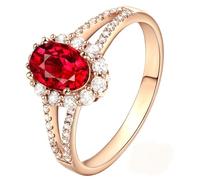 Lirzxin 18K Rose Gold Promise Rings for Her, Wedding Ring Women Hollow Design Flower 1ct Oval Red Lab Created Ruby and Moissanite Ring Size X 1/2 Rose Gold