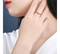 Lirzxin 18K Rose Gold Promise Rings for Her, Women Wedding Ring Wave Design with 0.37ct Waterdrop Red Lab Created Ruby and Moissanite Rings Size H 1/2 Rose Gold
