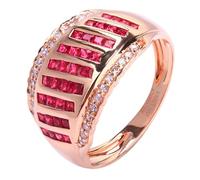 Lirzxin 18K Rose Gold Promise Rings for Her, Women Wedding Ring Wide Luxury Shiny Row with 1.07ct Red Lab Created Ruby and Moissanite Rings Size H 1/2 Rose Gold