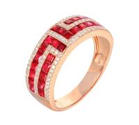 Lirzxin 18K Rose Gold Promise Rings for Her, Women Wedding Ring Wide Shiny Row with 1.87ct Red Lab Created Ruby and Moissanite Ring Size Q 1/2 Rose Gold