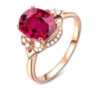 Lirzxin 18K Rose Gold Promise Rings for Women, Women Wedding Ring Elegant Flower 0.9ct Oval Red Lab Created Ruby and Moissanite Ring Size I 1/2 Rose Gold