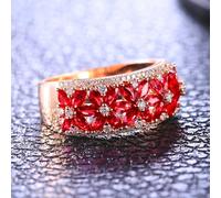 Lirzxin 18K Rose Gold Rings for Women, Promise Ring for Her Wide Luxury Flower with 1.46ct Red Lab Created Ruby and 0.32ct Moissanite Ring Size O 1/2 Rose Gold