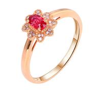 Lirzxin 18K Rose Gold Wedding Rings for Women, Promise Ring for Her Flower 0.41ct Oval Red Lab Created Ruby and Moissanite Rings Size R 1/2 Rose Gold