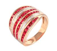 Lirzxin 18K Rose Gold Wedding Rings for Women, Promise Ring for Her Wide Luxury Shiny Row 2.5ct Red Lab Created Ruby and Moissanite Rings Size I 1/2 Rose Gold