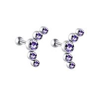 Lirzxin 18K White Gold Earrings for Women, Moon Shaped 5 Round Amethyst Purple Helix Cartilage Stud Earrings for Women White Gold