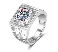 Lirzxin 18K White Gold Eternity Ring for Men, Men Wedding Ring Adjustable Wide Signet Hollow Design Square with Round Lab Diamond and Moissanite Wedding Bands White Gold Size Z