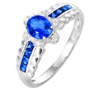 Lirzxin 18K White Gold Promise Ring for Women, Women Wedding Rings Flower with 0.75ct Oval Blue Lab Created Sapphire and Moissanite Rings Size P 1/2 White Gold