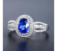 Lirzxin 18K White Gold Promise Rings for Her, Engagement Ring for Women Elegant Hollow Design 1.2ct Oval Blue Lab Created Sapphire and 0.3ct Moissanite Ring Size Q 1/2 White Gold