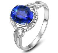 Lirzxin 18K White Gold Promise Rings for Women, Engagement Ring for Women Twisted Heart Design 2.2ct Oval Blue Lab Created Sapphire and Moissanite Ring Size M 1/2 White Gold