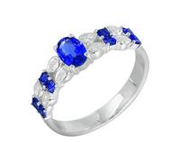 Lirzxin 18K White Gold Promise Rings for Women, Simple Engagement Ring Double Row with 0.80ct Blue Lab Created Sapphire and Moissanite Rings Size S 1/2 White Gold