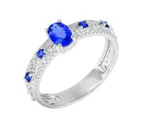 Lirzxin 18K White Gold Promise Rings for Women, Women's Wedding Ring Hollow Design with 0.75ct Blue Lab Created Sapphire and 0.19ct Moissanite Ring Size I 1/2 White Gold