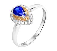 Lirzxin 18K White Gold Ring for Women, Promise Rings for Her Elegant 4 Prong Waterdrop 0.46ct Blue Lab Created Sapphire and 0.24ct Moissanite Rings Size X 1/2 White Gold