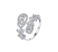 Lirzxin 18K White Gold Ring Women Rings Promise, Eternity Ring for Women Adjustable Open Hollow Design Flower with Moissanite Wedding Bands White Gold Size L 1/2