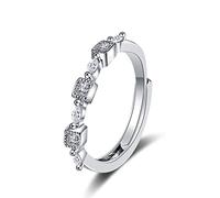 Lirzxin 18K White Gold Ring Women Rings Promise, Eternity Ring for Women Adjustable Thin Geometric Design with Lab Diamond Wedding Bands White Gold Size T 1/2