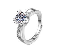 Lirzxin 18K White Gold Ring Women Rings Promise, Wedding Rings for Women Adjustable Geometric Design 1ct Round Lab Diamond Wedding Bands White Gold Size L 1/2