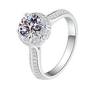Lirzxin 18K White Gold Ring Women Rings Promise, Women's Rings Wedding Shiny Classic 4 Prong Round Lab Diamond and Moissanite Wedding Bands White Gold Size P 1/2