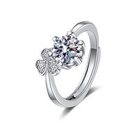 Lirzxin 18K White Gold Rings Band for Women, Engagement Rings for Women Adjustable Heart Leaves Design with Round Lab Diamond Wedding Bands White Gold Size R 1/2