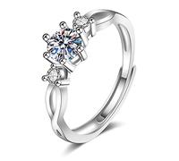 Lirzxin 18K White Gold Rings Band Promise Rings Her, Eternity Ring for Women Adjustable Hollow Design with Round Moissanite Wedding Bands White Gold Size U 1/2