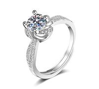 Lirzxin 18K White Gold Rings Band Promise Rings Her, Women's Ring Engagement Adjustable Shiny 4 Prong Round Lab Diamond and Moissanite Wedding Bands White Gold Size Q 1/2
