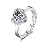Lirzxin 18K White Gold Rings for Women, Eternity Ring for Women Adjustable Heart Design with Round Moissanite Wedding Bands White Gold Size V 1/2