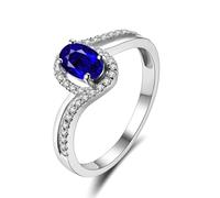 Lirzxin 18K White Gold Rings for Women, Promise Ring for Her Wave Design 0.5ct Oval Blue Lab Created Sapphire and Moissanite Rings Size W 1/2 White Gold