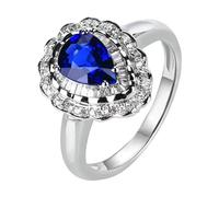Lirzxin 18K White Gold Rings for Women, Wedding Ring Women Luxury Waterdrop 1.4ct Blue Lab Created Sapphire and 0.31ct Moissanite Rings Size O 1/2 White Gold