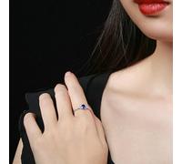 Lirzxin 18K White Gold Rings for Women, Womens Engagement Ring Simple 0.37ct Oval Blue Lab Created Sapphire and Moissanite Rings Size Q 1/2 White Gold