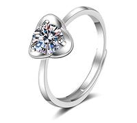 Lirzxin 18K White Gold Rings Women Engagement Ring for Her, Eternity Ring for Women Adjustable Triangle Design Solitaire Round Lab Diamond Wedding Bands White Gold Size O 1/2