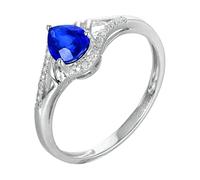 Lirzxin 18K White Gold Wedding Ring for Women, Engagement Rings for Women Hollow Design 0.75ct Waterdrop Blue Lab Created Sapphire and Moissanite Ring Size T 1/2 White Gold