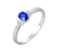 Lirzxin 18K White Gold Wedding Ring for Women, Promise Rings for Her Simple 0.37ct Oval Blue Lab Created Sapphire and Moissanite Ring Size H 1/2 White Gold