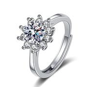 Lirzxin 18K White Gold Wedding Ring for Women, Women's Ring Engagement Adjustable Flower with Round Moissanite Wedding Bands White Gold Size L 1/2