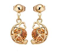 Lirzxin 18K Yellow Gold Dangle Earrings for Women, Hollow Heart with Round Citrine Dangle Earrings for Women Gold