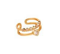 Lirzxin 18K Yellow Gold Eternity Ring for Women, Eternity Ring for Women Adjustable Open Hollow Design Heart Round Lab Diamond Wedding Bands Gold Size I 1/2