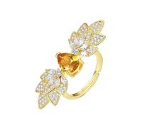 Lirzxin 18K Yellow Gold Eternity Ring for Women, Wedding Rings for Women Adjustable Open Waterdrop Leaf Design with Citrine and Moissanite Wedding Bands Gold Size L 1/2