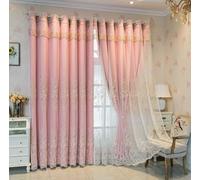 Lirzxin 2 Panels Blackout Curtains for Bedroom 106" Drop, Blackout Room Darkening Curtains Eyelets Double Layer Embroidered Flowers Vines Curtain for Living Room Pink, 79 x 106 Inches