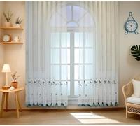 Lirzxin 2 Panels Transparent Curtains 96" Drop, Polyester Sheer Voile Window Curtain Hook Lace Embroidered Birds and Flowers Window Treatment for Bedroom Living Room White, 54 x 96 Inches