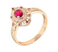 Lirzxin 925 Silver Rings for Women, Wedding Anniversary Ring Hollow Design 0.4ct Oval Red Lab Created Ruby and Moissanite Rings Size H 1/2 Rose Gold