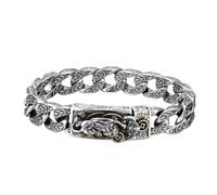 Lirzxin 925 Sterling Silver Bracelet for Men, 12MM Wide Vintage Pi Xiu Round Pattern Charm Bracelet for Men Silver 20CM Length