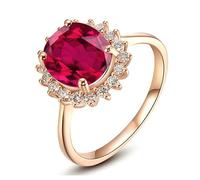 Lirzxin 925 Sterling Silver Engagement Rings for Women, Promise Ring for Her Luxury Flower Halo 3ct Oval Red Lab Created Ruby and Moissanite Ring Size W 1/2 Rose Gold