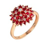 Lirzxin 925 Sterling Silver Engagement Rings for Women, Promise Ring for Women Luxury Flower with 1.3ct Waterdrop Red Lab Created Ruby and Moissanite Rings Size I 1/2 Rose Gold