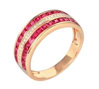Lirzxin 925 Sterling Silver Engagement Rings for Women, Promise Ring for Women Wide Shiny Row 1.54ct Square Red Lab Created Ruby and Moissanite Rings Size H 1/2 Rose Gold
