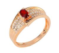 Lirzxin 925 Sterling Silver Promise Ring for Her, Engagement Rings for Women Wide 4 Prong Oval 0.39ct Red Lab Created Ruby and Moissanite Rings Size T 1/2 Rose Gold