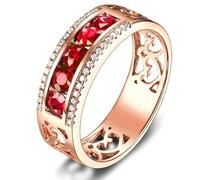 Lirzxin 925 Sterling Silver Promise Ring for Women, Womens Engagement Rings Wide Hollow Heart with Round 0.80ct Red Lab Created Ruby and Moissanite Rings Size Q 1/2 Rose Gold