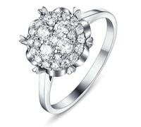 Lirzxin 925 Sterling Silver Promise Rings for Her, Simple Engagement Ring for Women Luxury Flower with 0.282ct Lab Created Diamond Rings Size R 1/2 Silver