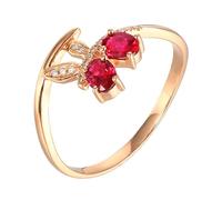 Lirzxin 925 Sterling Silver Promise Rings for Her, Wedding Ring Women Dragonfly Design with 0.43ct Oval Red Lab Created Ruby and Moissanite Ring Size H 1/2 Rose Gold