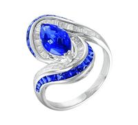 Lirzxin 925 Sterling Silver Rings for Women Wedding, Promise Ring for Her Luxury Geometric with 2.9ct Blue Lab Created Sapphire and 0.37ct Moissanite Ring Size I 1/2 Silver