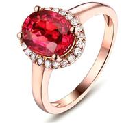 Lirzxin 925 Sterling Silver Wedding Band Women, Promise Rings for Her Classic Halo 1.5ct Oval Red Lab Created Ruby and Moissanite Ring Size W 1/2 Rose Gold