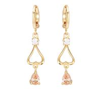 Lirzxin 9K Gold Dangle Earrings for Women, Long Hoop Hollow Heart with Waterdrop Yellow Citrine Dangle Earrings for Women Gold